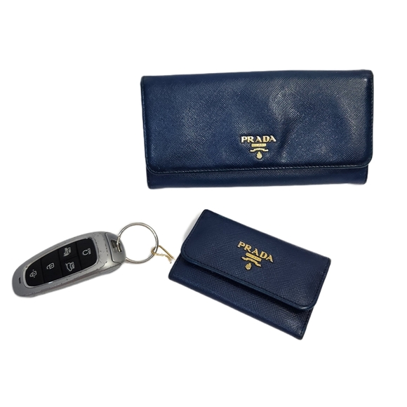 Prada Authentic saffiano leather blue continental wallet and key / card case - Picture 1 of 16